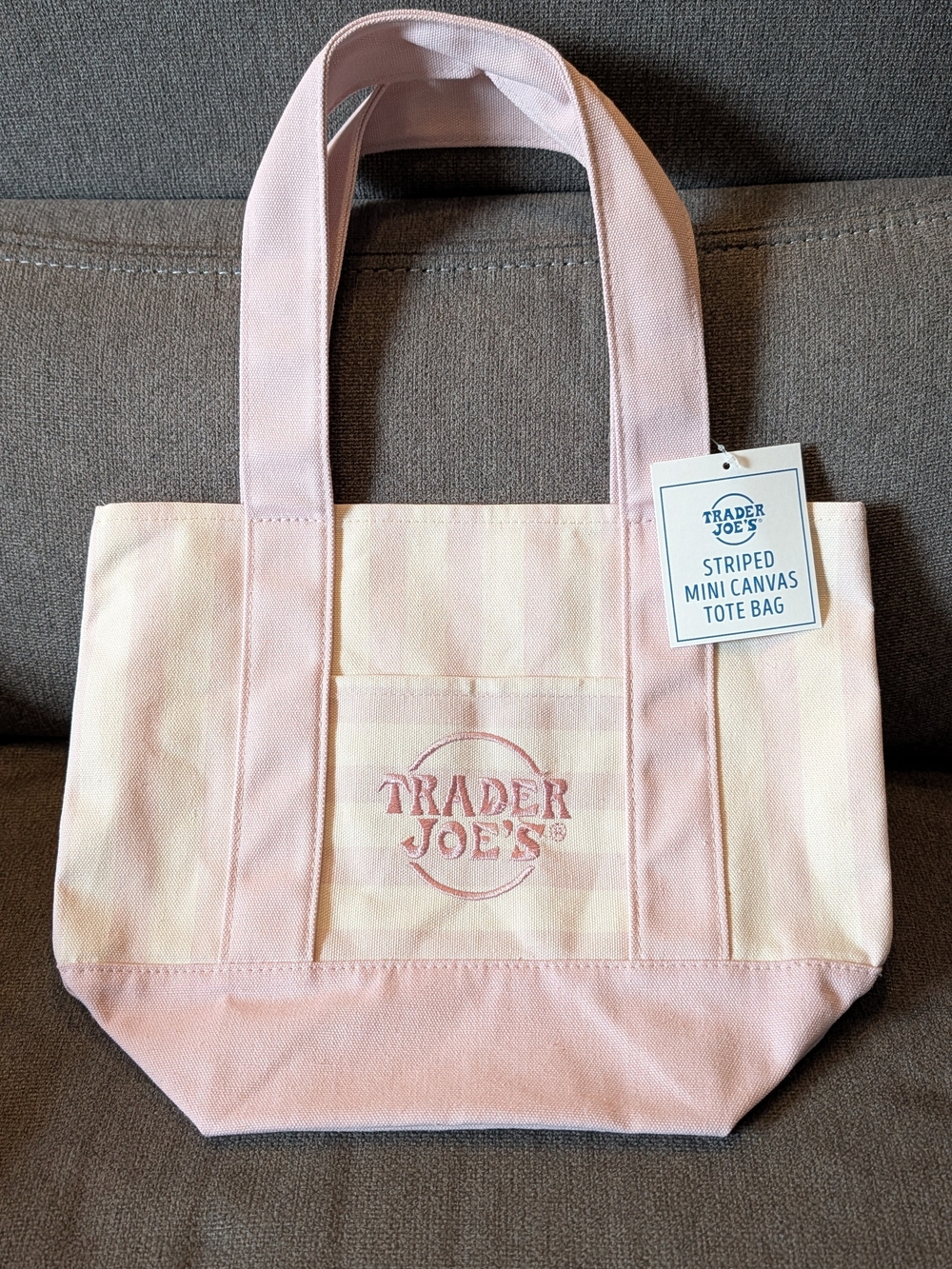 Trader Joe's Pink Striped Canvas Tote